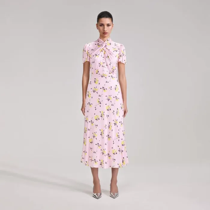 Dresses Woman SelfPortrait Pink Floral Print Tiered Midi Dress Dresses Woman SelfPortrait Pink Floral Print Tiered Midi Dress