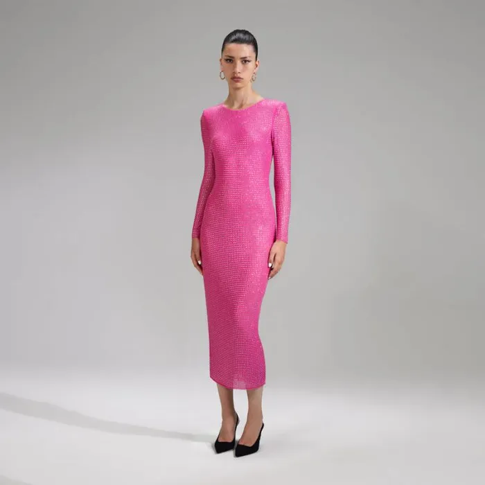 Dresses Woman SelfPortrait Pink Rhinestone Mesh Midi Dress Dresses Woman SelfPortrait Pink Rhinestone Mesh Midi Dress