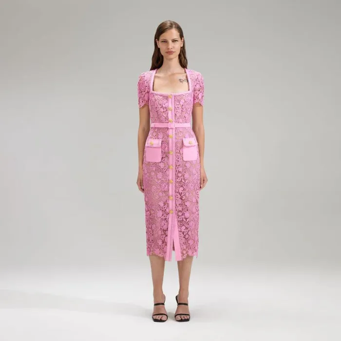 Dresses Woman SelfPortrait Pink Rhinestone Mesh Midi Dress Dresses Woman SelfPortrait Pink Rhinestone Mesh Midi Dress