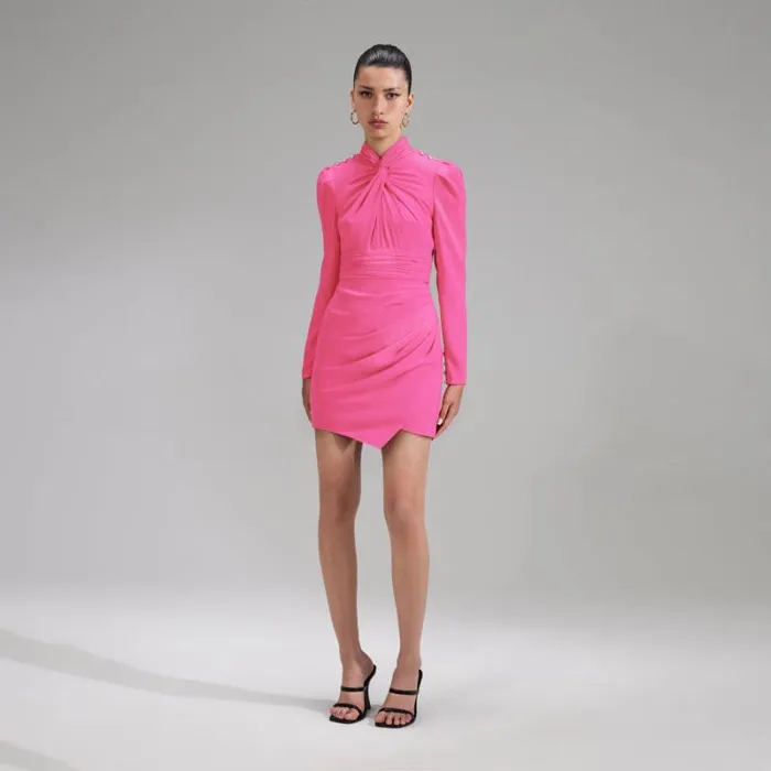 Dresses Woman SelfPortrait Pink Stretch Crepe Twisted Collar Mini Dress Dresses Woman SelfPortrait Pink Stretch Crepe Twisted Collar Mini Dress