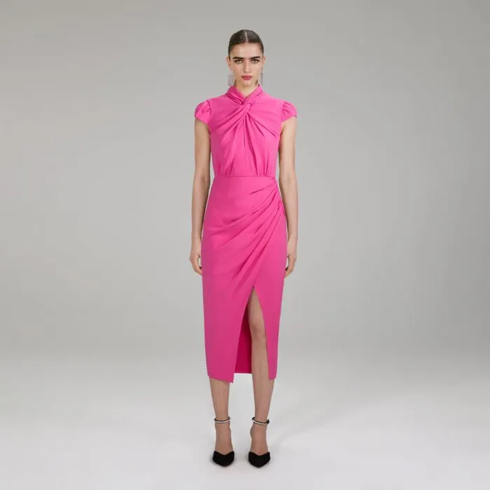 Dresses Woman SelfPortrait Pink Stretch Crepe Twisted Collar Mini Dress Dresses Woman SelfPortrait Pink Stretch Crepe Twisted Collar Mini Dress