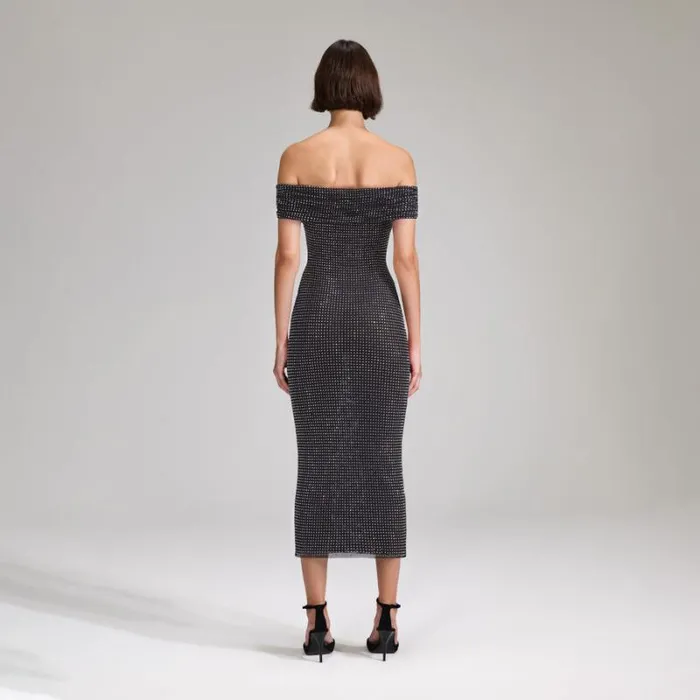 Dresses Woman SelfPortrait Printed Mesh Rhinestone Cutout Midi Dress Dresses Woman SelfPortrait Printed Mesh Rhinestone Cutout Midi Dress