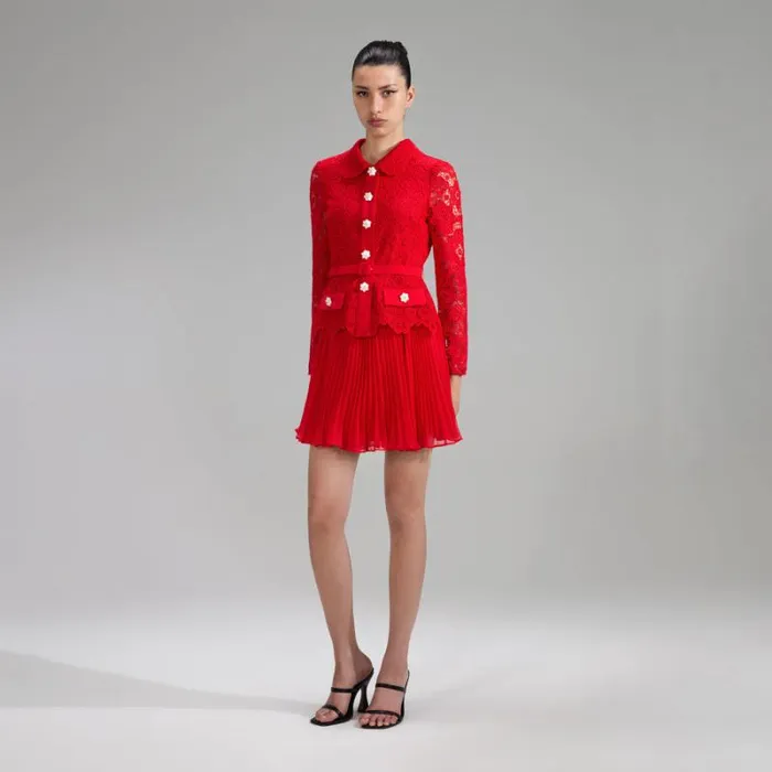 Dresses Woman SelfPortrait Red Buttoned Guipure Lace Mini Dress Dresses Woman SelfPortrait Red Buttoned Guipure Lace Mini Dress