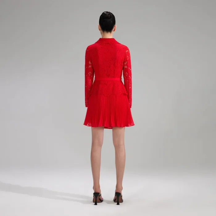 Dresses Woman SelfPortrait Red Buttoned Guipure Lace Mini Dress Dresses Woman SelfPortrait Red Buttoned Guipure Lace Mini Dress