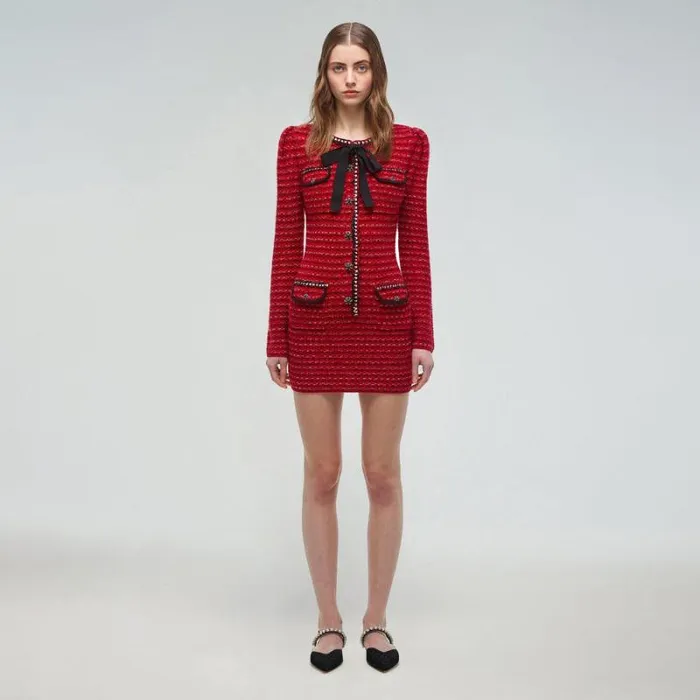 Dresses Woman SelfPortrait Red Melange Fitted Knit Mini Dress