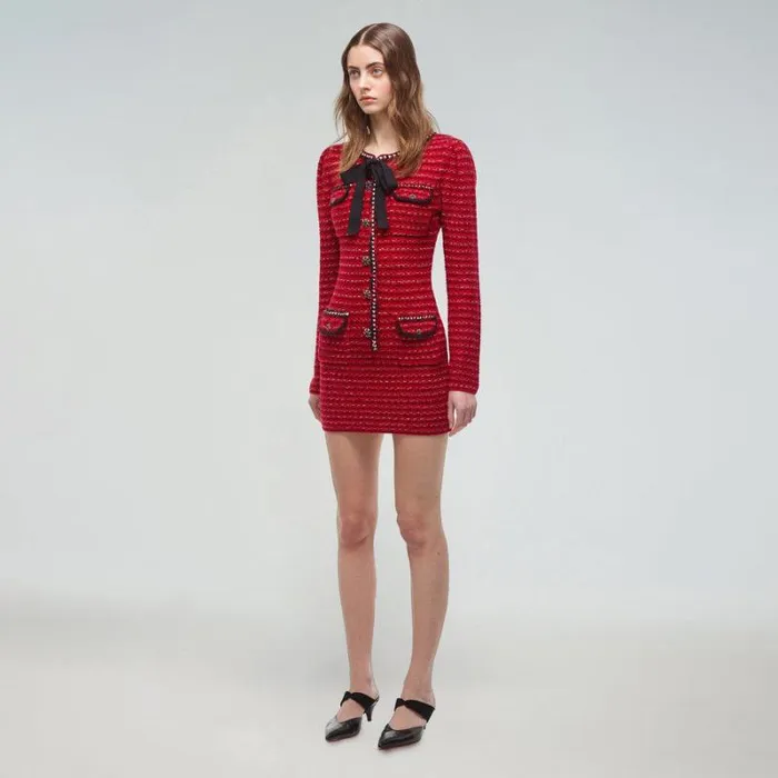 Dresses Woman SelfPortrait Red Melange Fitted Knit Mini Dress Dresses Woman SelfPortrait Red Melange Fitted Knit Mini Dress