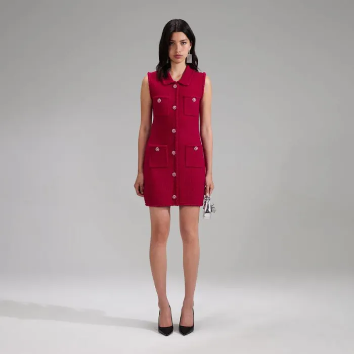 Dresses Woman SelfPortrait Red Melange Knit Button Mini Dress