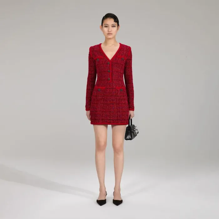 Dresses Woman SelfPortrait Red Melange Knit Cardigan Dress