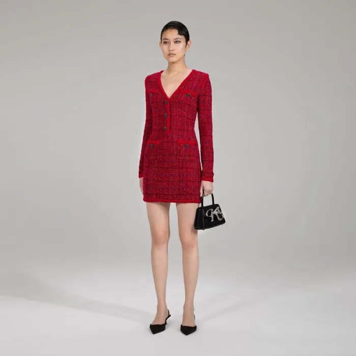 Dresses Woman SelfPortrait Red Melange Knit Cardigan Dress Dresses Woman SelfPortrait Red Melange Knit Cardigan Dress