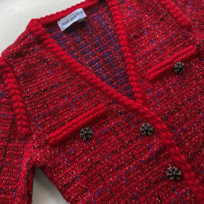Dresses Woman SelfPortrait Red Melange Knit Cardigan Dress Dresses Woman SelfPortrait Red Melange Knit Cardigan Dress