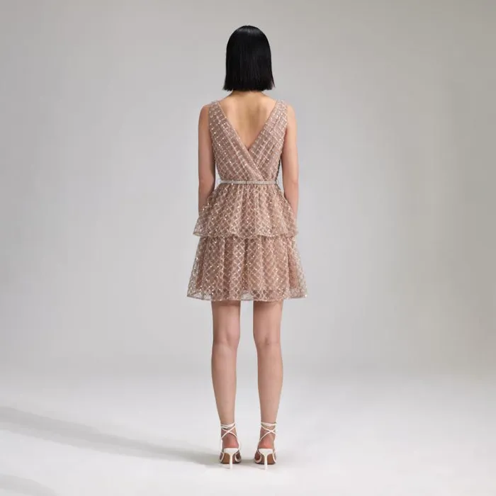 Dresses Woman SelfPortrait Tan Grid Sequin Tiered Midi Dress Dresses Woman SelfPortrait Tan Grid Sequin Tiered Midi Dress