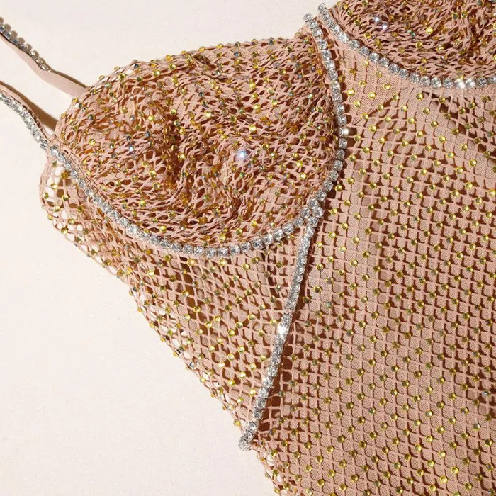 Dresses Woman SelfPortrait Tan Rhinestone Fishnet Maxi Dress Dresses Woman SelfPortrait Tan Rhinestone Fishnet Maxi Dress