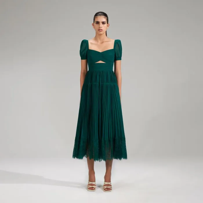 Dresses Woman SelfPortrait Teal Chiffon Scallop Midi Dress Dresses Woman SelfPortrait Teal Chiffon Scallop Midi Dress