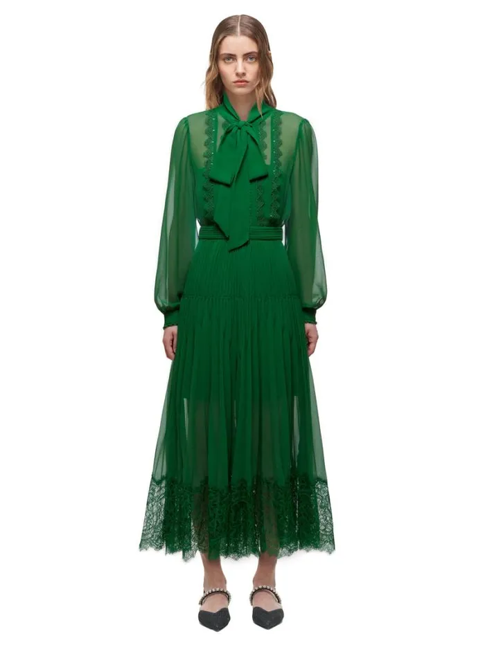 Dresses Woman SelfPortrait Teal Chiffon Scallop Midi Dress Dresses Woman SelfPortrait Teal Chiffon Scallop Midi Dress
