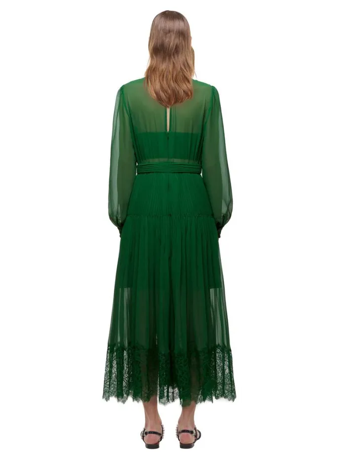 Dresses Woman SelfPortrait Teal Chiffon Scallop Midi Dress Dresses Woman SelfPortrait Teal Chiffon Scallop Midi Dress