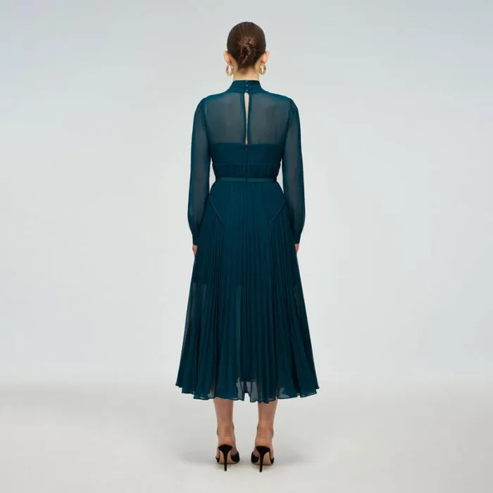Dresses Woman SelfPortrait Teal Chiffon Scallop Midi Dress Dresses Woman SelfPortrait Teal Chiffon Scallop Midi Dress