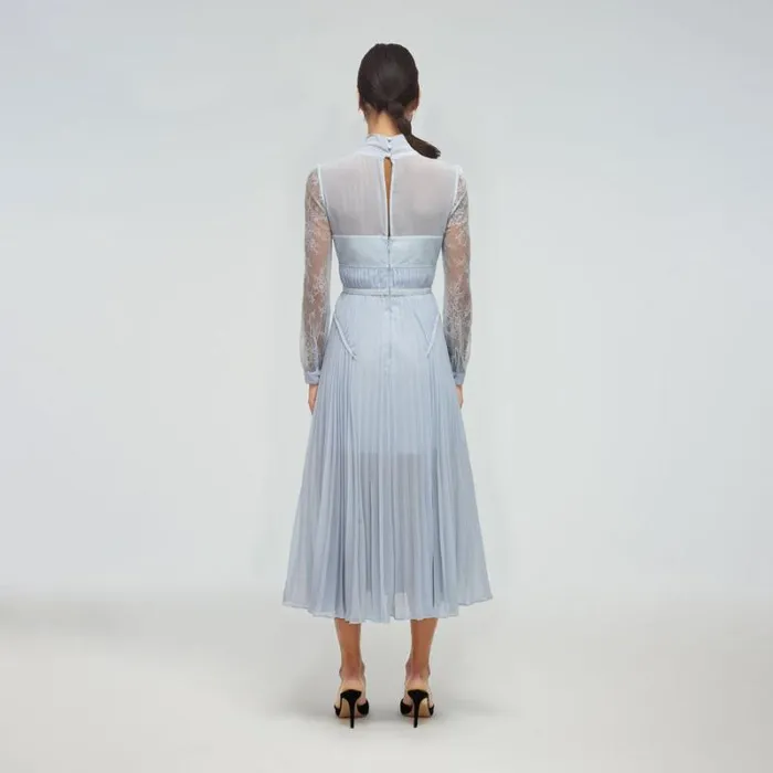 Dresses Woman SelfPortrait Teal Chiffon Scallop Midi Dress Dresses Woman SelfPortrait Teal Chiffon Scallop Midi Dress