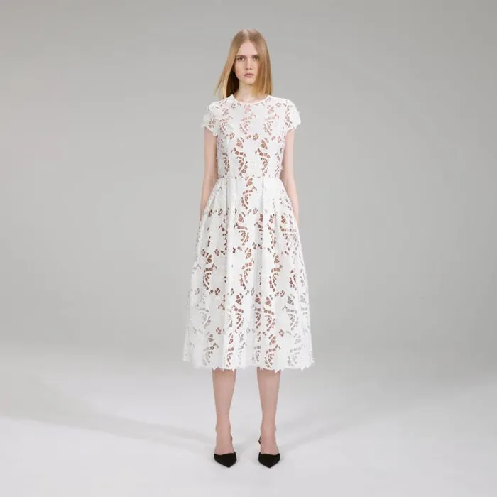 Dresses Woman SelfPortrait White 3D Cotton Lace Maxi Dress Dresses Woman SelfPortrait White 3D Cotton Lace Maxi Dress
