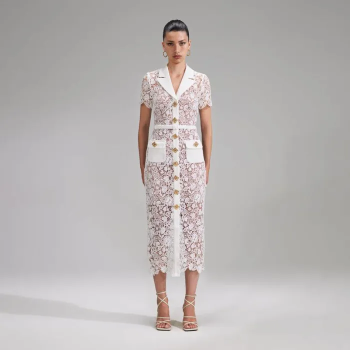 Dresses Woman SelfPortrait White 3D Cotton Lace Maxi Dress Dresses Woman SelfPortrait White 3D Cotton Lace Maxi Dress