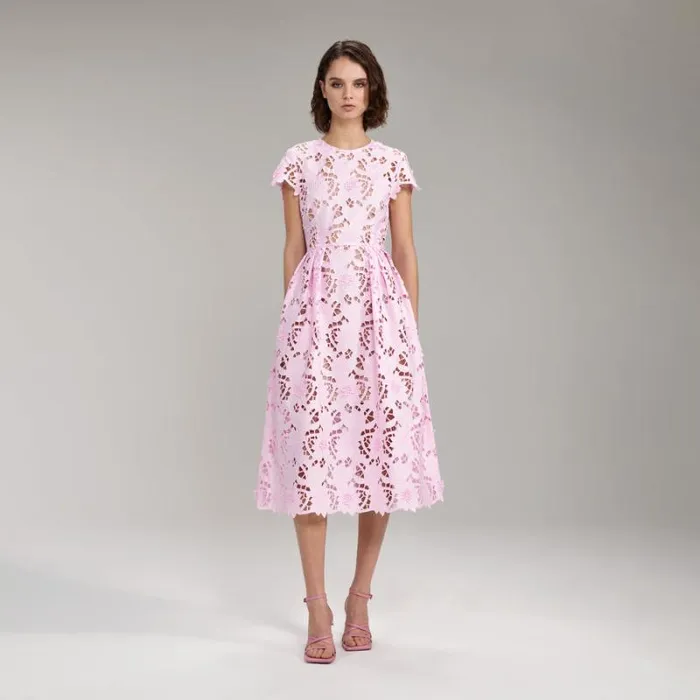 Dresses Woman SelfPortrait White 3D Cotton Lace Midi Dress Dresses Woman SelfPortrait White 3D Cotton Lace Midi Dress