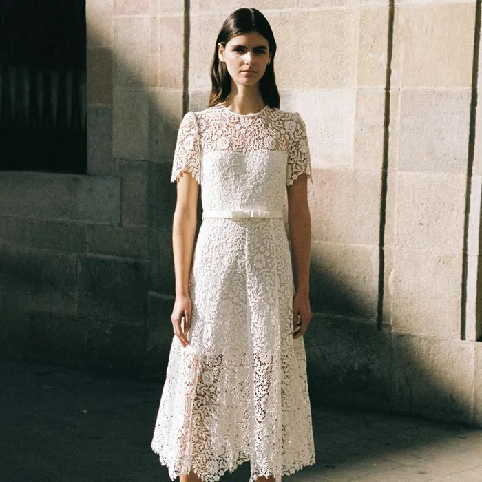 Dresses Woman SelfPortrait White 3D Cotton Lace Midi Dress Dresses Woman SelfPortrait White 3D Cotton Lace Midi Dress