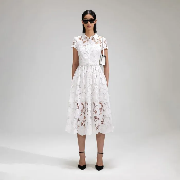 Dresses Woman SelfPortrait White 3D Cotton Lace Midi Dress Dresses Woman SelfPortrait White 3D Cotton Lace Midi Dress