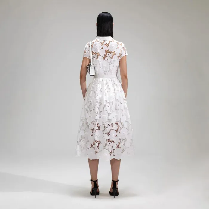 Dresses Woman SelfPortrait White 3D Cotton Lace Midi Dress Dresses Woman SelfPortrait White 3D Cotton Lace Midi Dress