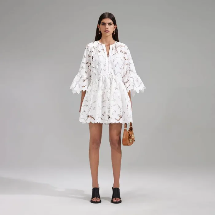 Dresses Woman SelfPortrait White 3D Cotton Lace Midi Dress Dresses Woman SelfPortrait White 3D Cotton Lace Midi Dress