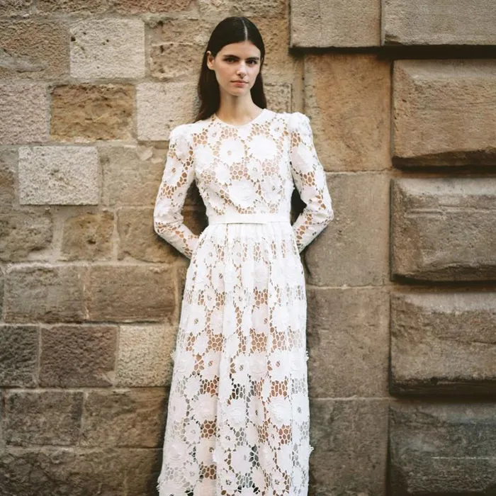 Dresses Woman SelfPortrait White 3D Cotton Lace Midi Dress Dresses Woman SelfPortrait White 3D Cotton Lace Midi Dress