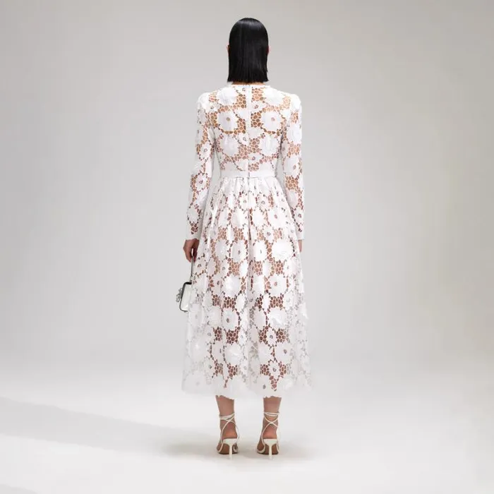 Dresses Woman SelfPortrait White 3D Cotton Lace Midi Dress Dresses Woman SelfPortrait White 3D Cotton Lace Midi Dress