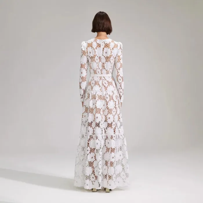Dresses Woman SelfPortrait White 3D Cotton Lace Midi Dress Dresses Woman SelfPortrait White 3D Cotton Lace Midi Dress
