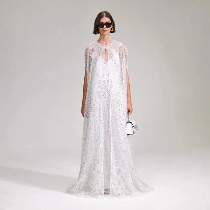 Dresses Woman SelfPortrait White Beaded Sequin Maxi Dress Dresses Woman SelfPortrait White Beaded Sequin Maxi Dress