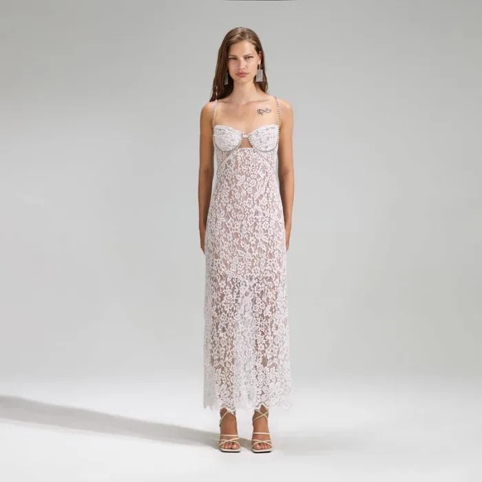 Dresses Woman SelfPortrait White Beaded Sequin Maxi Dress Dresses Woman SelfPortrait White Beaded Sequin Maxi Dress