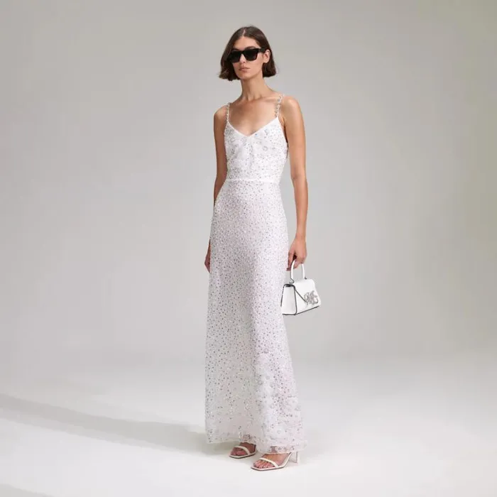 Dresses Woman SelfPortrait White Beaded Sequin Maxi Dress Dresses Woman SelfPortrait White Beaded Sequin Maxi Dress