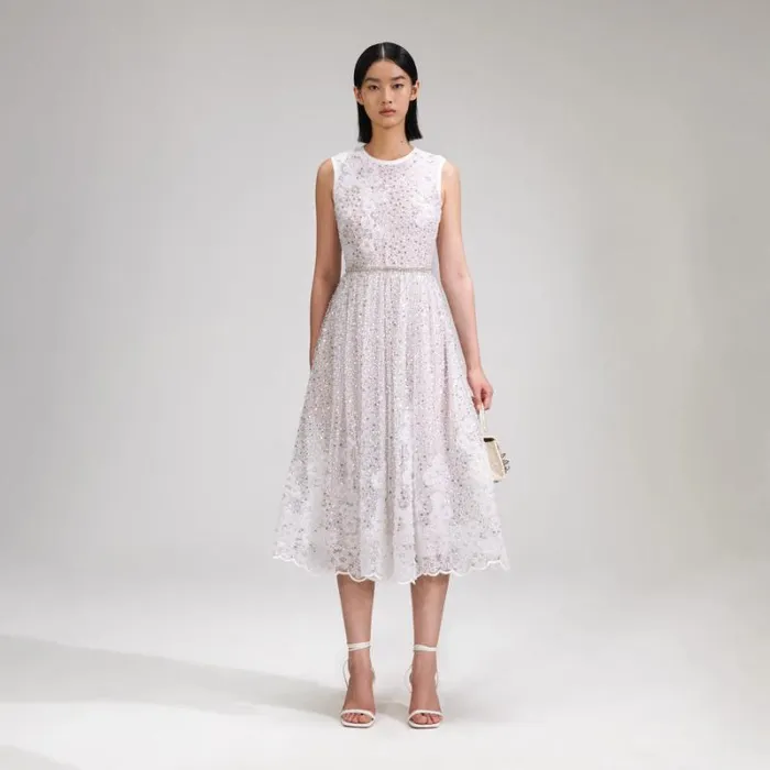 Dresses Woman SelfPortrait White Beaded Sequin Maxi Dress Dresses Woman SelfPortrait White Beaded Sequin Maxi Dress