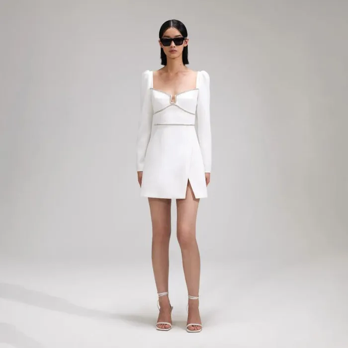 Dresses Woman SelfPortrait White Bonded Crepe Puff Sleeve Mini Dress Dresses Woman SelfPortrait White Bonded Crepe Puff Sleeve Mini Dress
