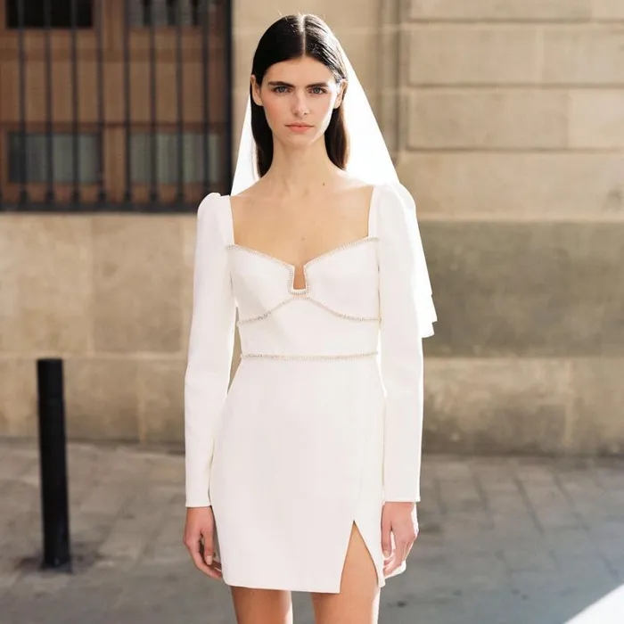 Dresses Woman SelfPortrait White Bonded Crepe Puff Sleeve Mini Dress Dresses Woman SelfPortrait White Bonded Crepe Puff Sleeve Mini Dress