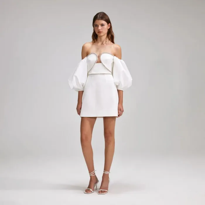Dresses Woman SelfPortrait White Bonded Crepe Puff Sleeve Mini Dress Dresses Woman SelfPortrait White Bonded Crepe Puff Sleeve Mini Dress