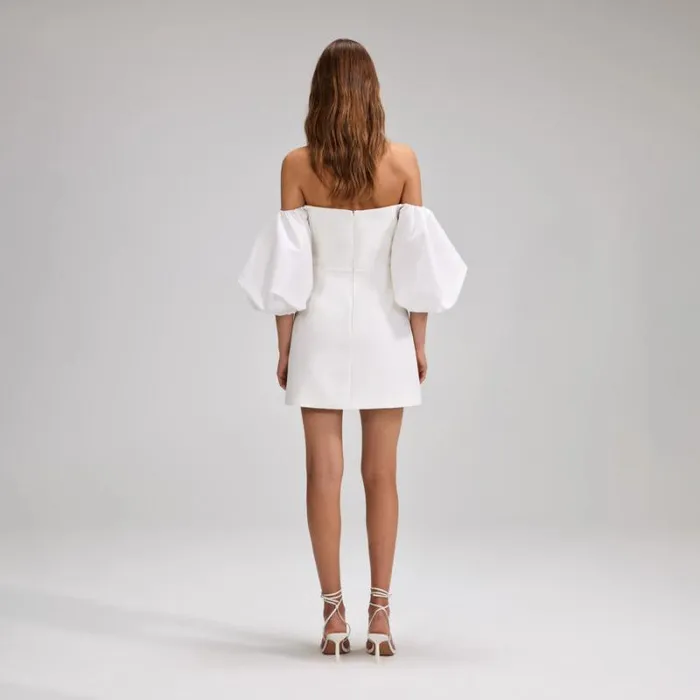 Dresses Woman SelfPortrait White Bonded Crepe Puff Sleeve Mini Dress Dresses Woman SelfPortrait White Bonded Crepe Puff Sleeve Mini Dress