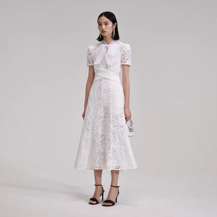 Dresses Woman SelfPortrait White Cord Lace Crossover Midi Dress Dresses Woman SelfPortrait White Cord Lace Crossover Midi Dress