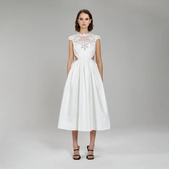 Dresses Woman SelfPortrait White Cotton Lace Midi Dress Dresses Woman SelfPortrait White Cotton Lace Midi Dress