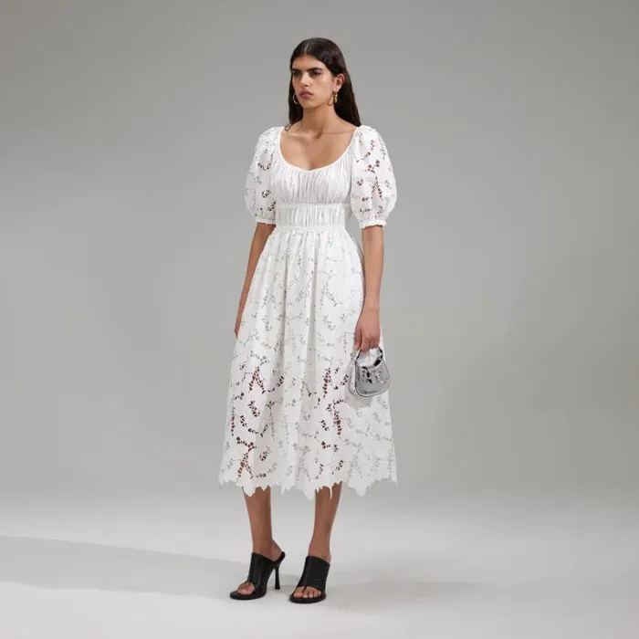 Dresses Woman SelfPortrait White Cotton Lace Midi Dress Dresses Woman SelfPortrait White Cotton Lace Midi Dress