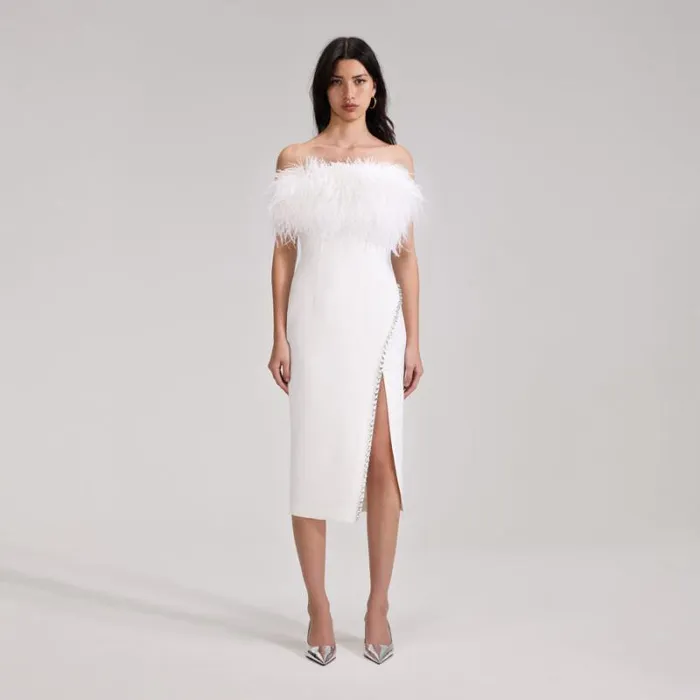 Dresses Woman SelfPortrait White Feather Midi Dress