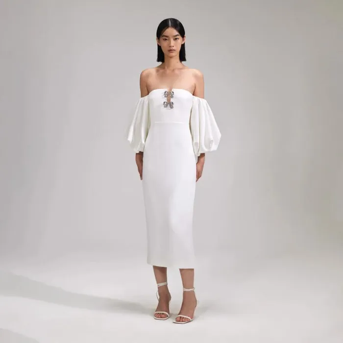 Dresses Woman SelfPortrait White Feather Midi Dress Dresses Woman SelfPortrait White Feather Midi Dress