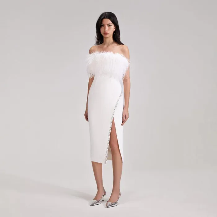 Dresses Woman SelfPortrait White Feather Midi Dress Dresses Woman SelfPortrait White Feather Midi Dress
