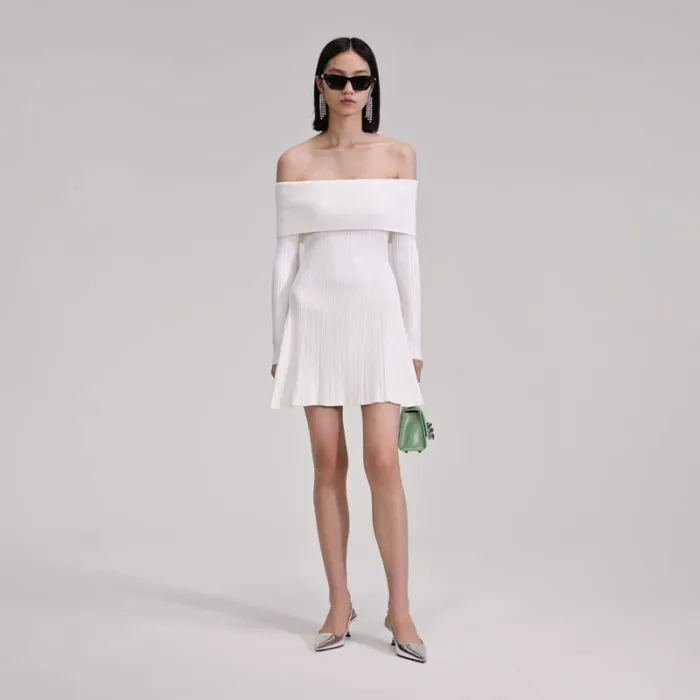 Dresses Woman SelfPortrait White Knit Mini Dress