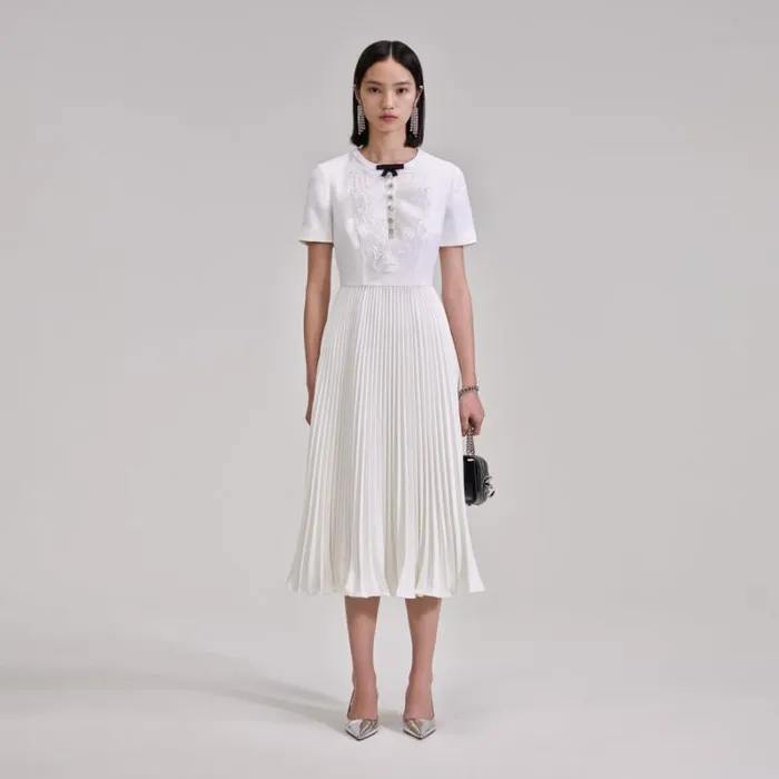 Dresses Woman SelfPortrait White Lace Bib Midi Dress