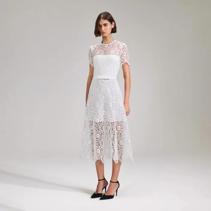 Dresses Woman SelfPortrait White Rose Lace Midi Dress Dresses Woman SelfPortrait White Rose Lace Midi Dress