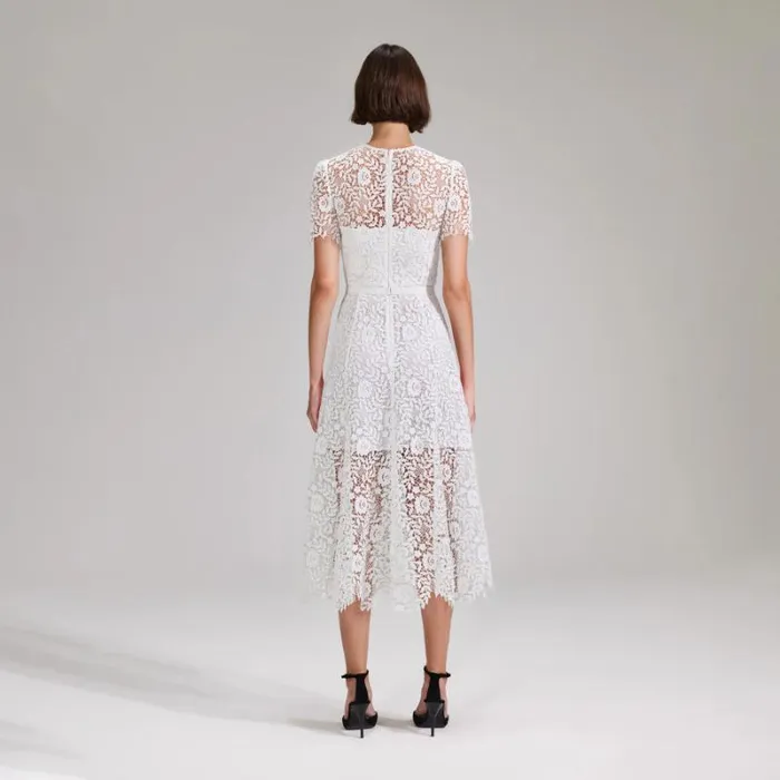 Dresses Woman SelfPortrait White Rose Lace Midi Dress Dresses Woman SelfPortrait White Rose Lace Midi Dress