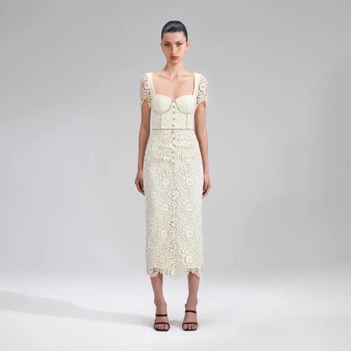 Dresses Woman SelfPortrait White Rose Lace Midi Dress Dresses Woman SelfPortrait White Rose Lace Midi Dress